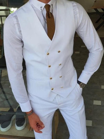 White Double Breasted Vest | Slim Fit Suit Vest for Groom, Wedding Wear