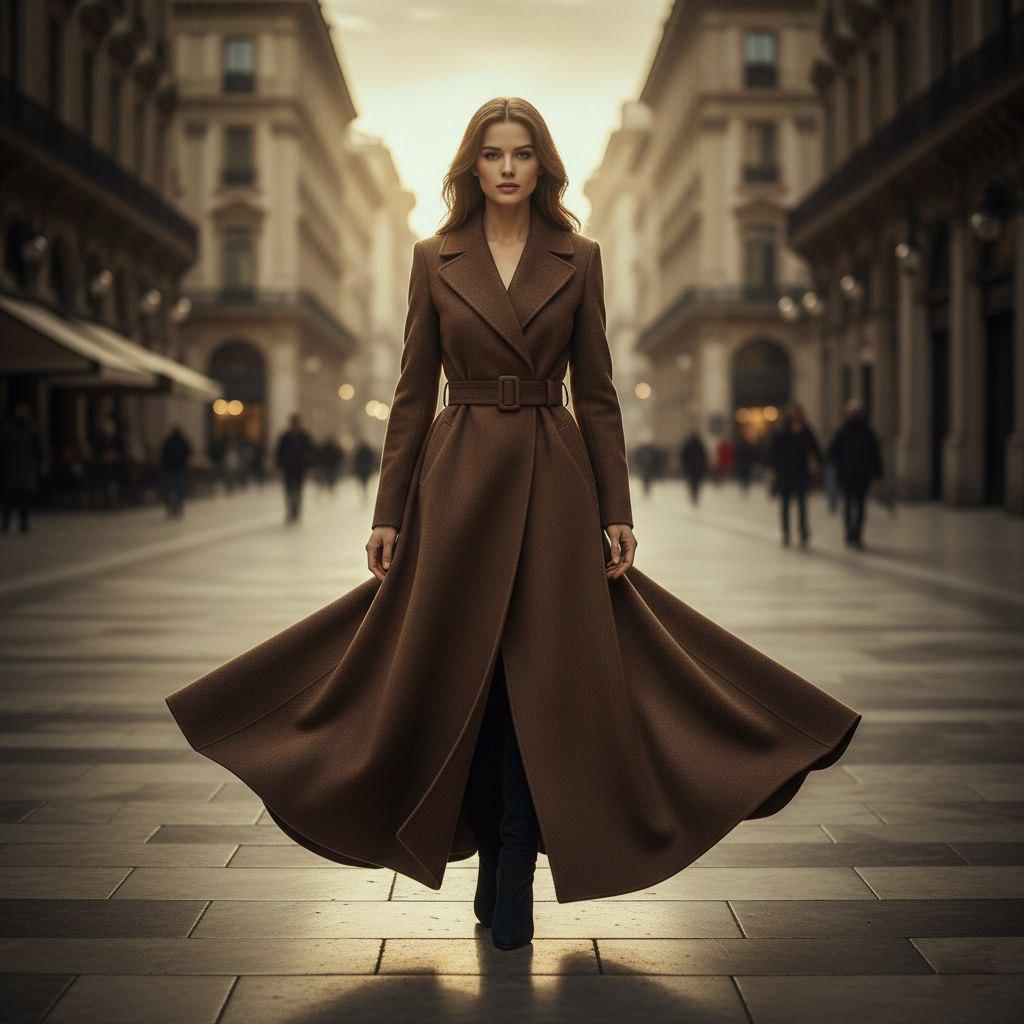 Brown Tweed Long Coat  For Women Partywear, Office Wear & Weddings.