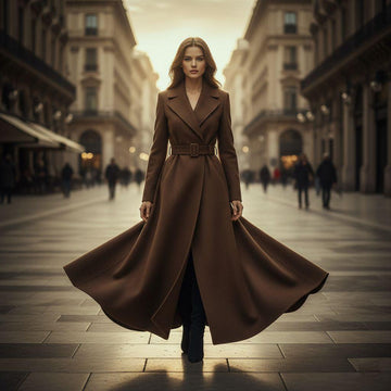 Brown Tweed Long Coat  For Women Partywear, Office Wear & Weddings.