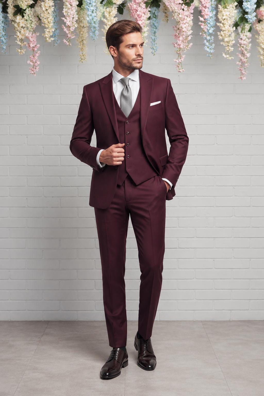 Burgundy Men's 3 Piece Suit – Slim Fit Wedding Proms & Formal Suit