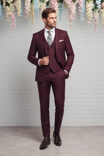 Burgundy Men's 3 Piece Suit – Slim Fit Wedding Proms & Formal Suit