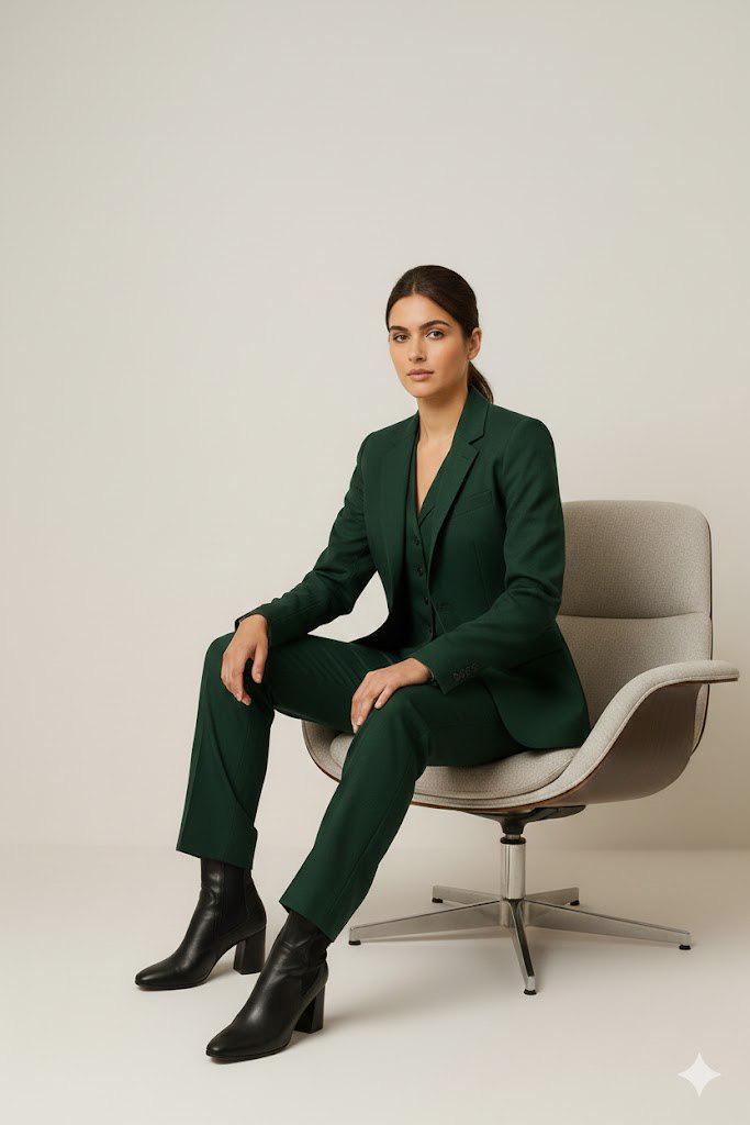 Classic Slim Fit Green 3pc Suit For Women- Elegant, Modern, Party wear & Office wear