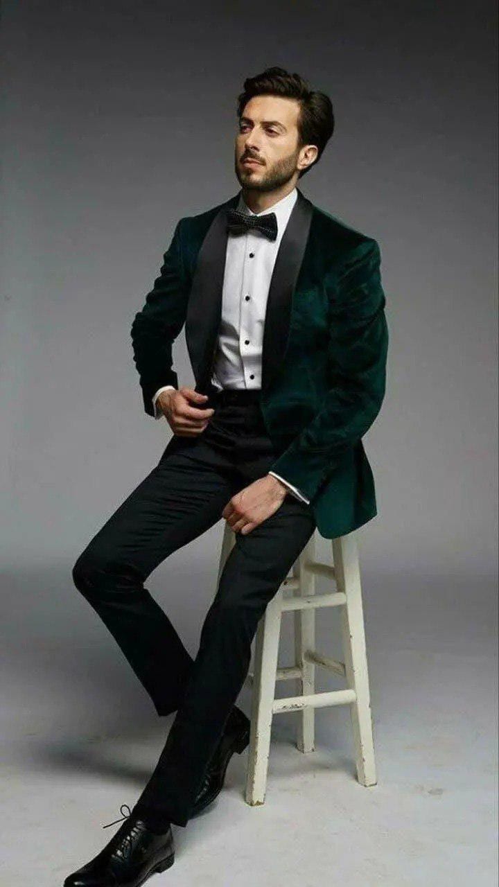 Green Velvet Suit, Slim Fit Two Piece, Office Wear, Party Wear, Wedding Groomsmen
