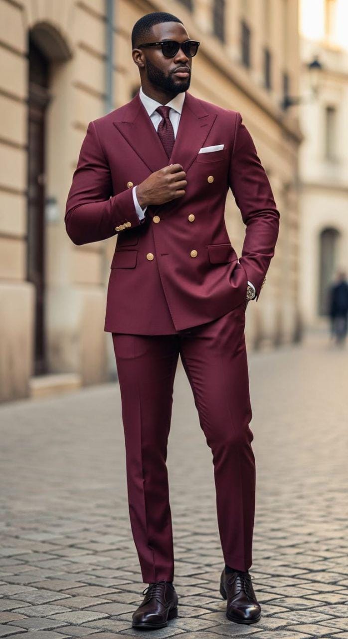 Burgundy Designer Two Piece  double breast suit for men partywear, wedding and Grooms