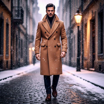 Classic Tweed Trench Long Coat For Men Wedding, Partywear, Proms, Grooms & Groomsman