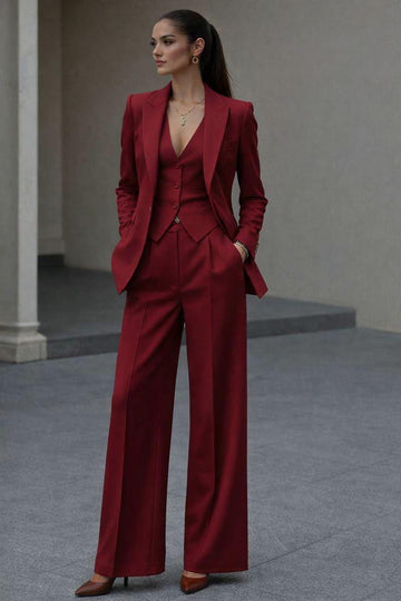 Ruby Red 3-Piece Suit For Women Partywear, Office Wear and weddings