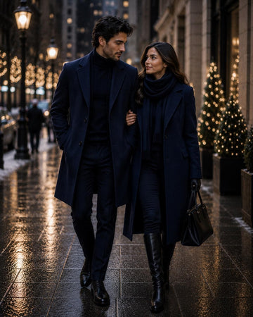 Classic Couple's Long Wool-Blend Coat Set: Elegant Winter Outerwear for Him & Her