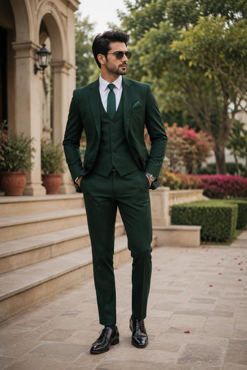 Classic Green 3pc Suit For Men Wedding, Grooms & Groomsman