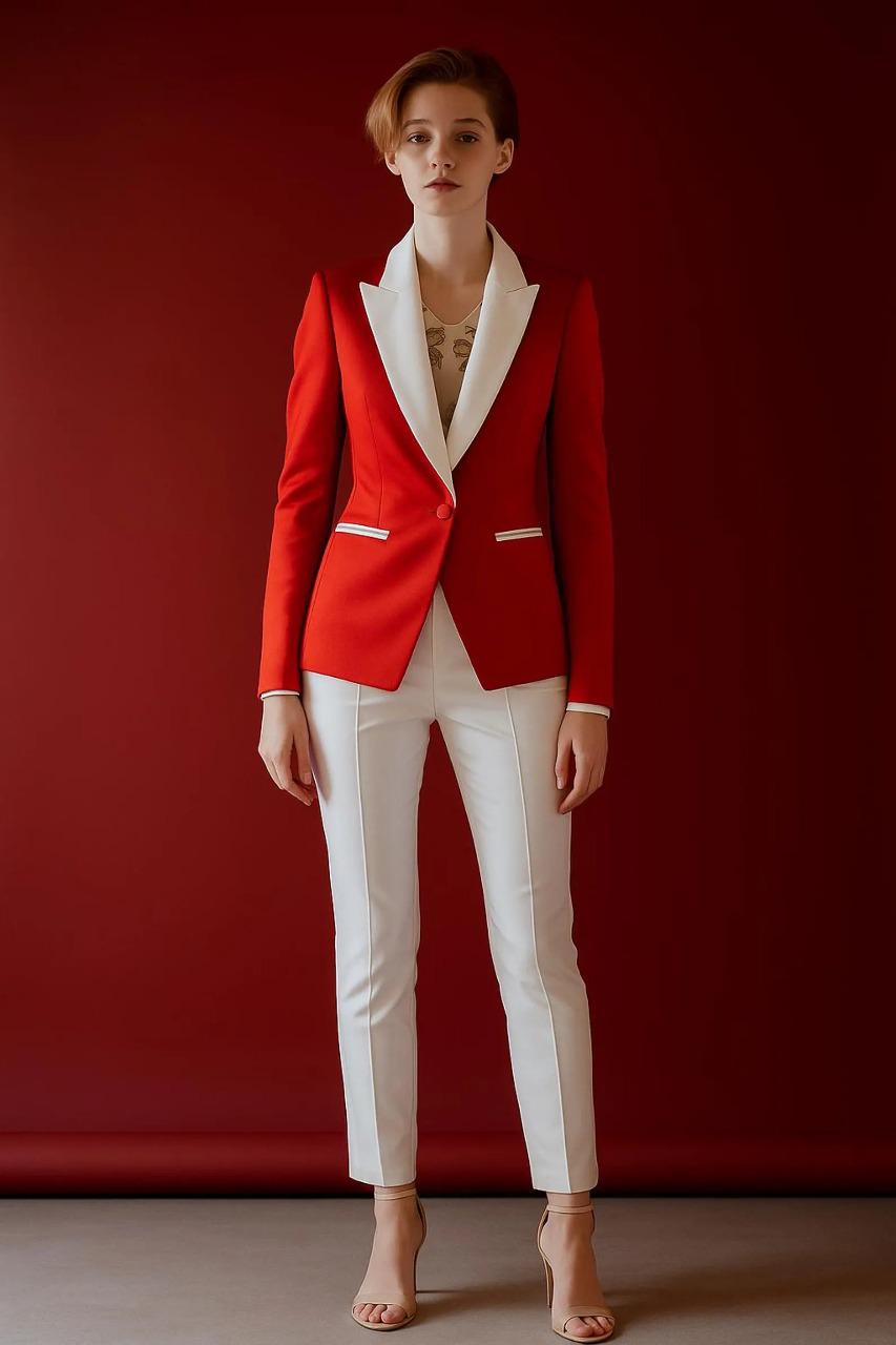 Red Blazer Suit: White Lapel, Slim Pants - Custom Fit