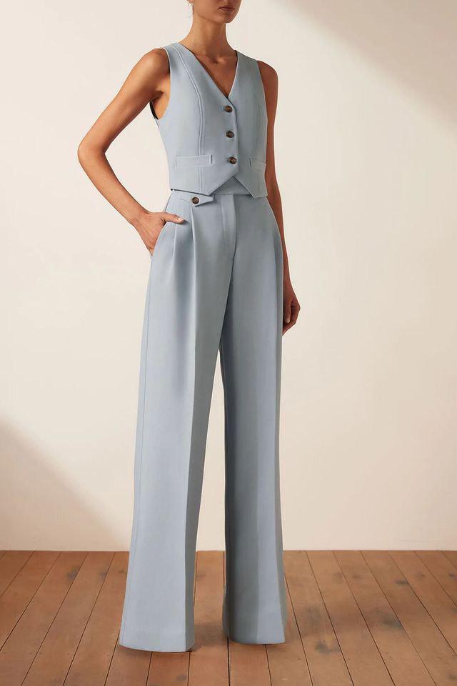Classic Slim Fit sky blue 2pc Vest & Trouser For Women- Elegant, Modern, Partywear