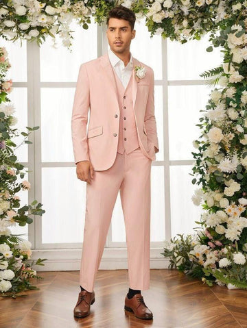 Champagne Blush Pink Suit, Handmade 3-Piece, Wedding Groom