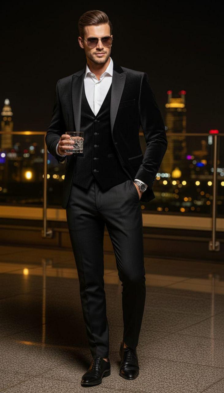 Classic Maroon Velvet 3pc Suit For Men Wedding, Partywear, Grooms & Groomsman