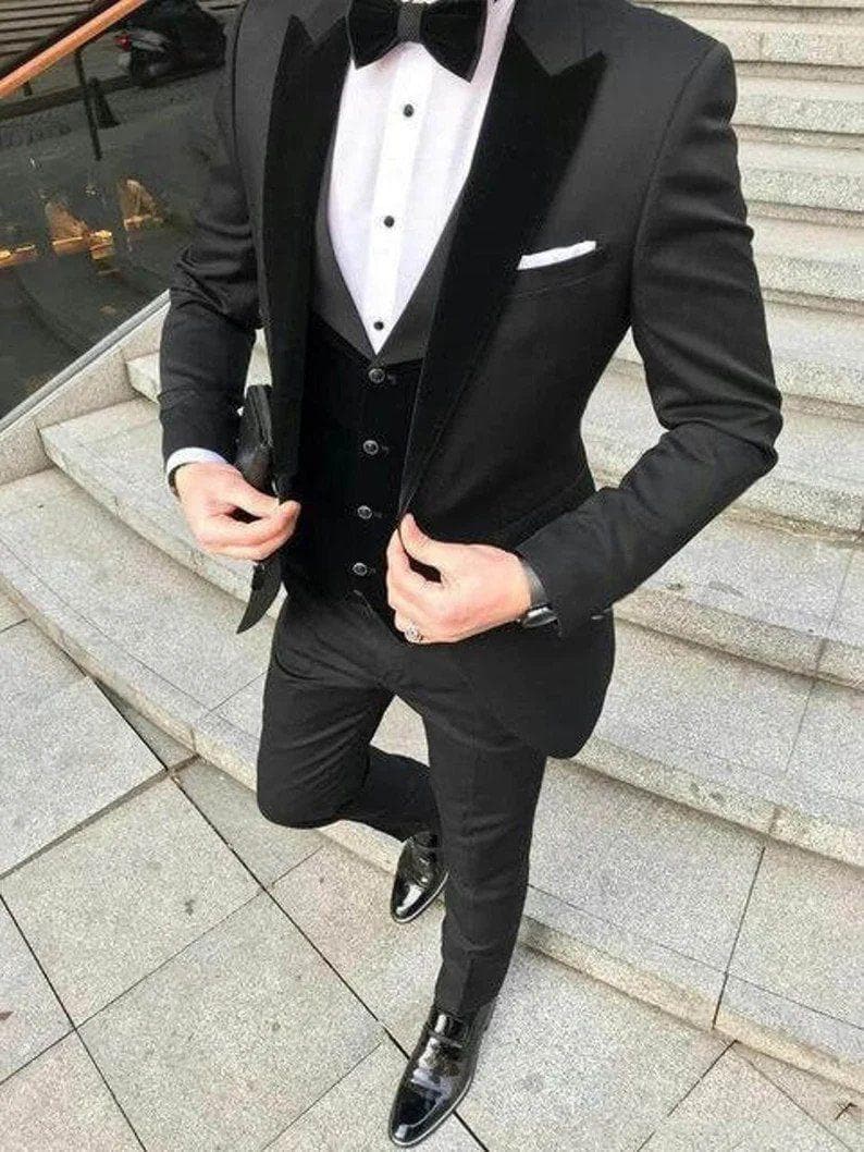 Classic Black Three piece For Men Partywear, office wear, Wedding, Grooms & Groomsman