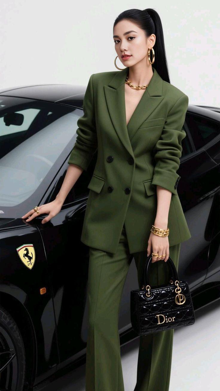 Classic Slim Fit Green 2pc Suit For Women- Elegant, Modern, Partywear