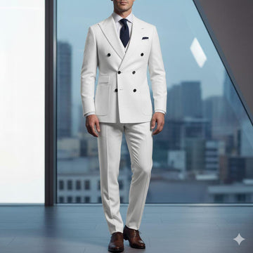 Classic Slim Fit White Two Piece Double-Breasted Suit For Men Partywear & Grooms