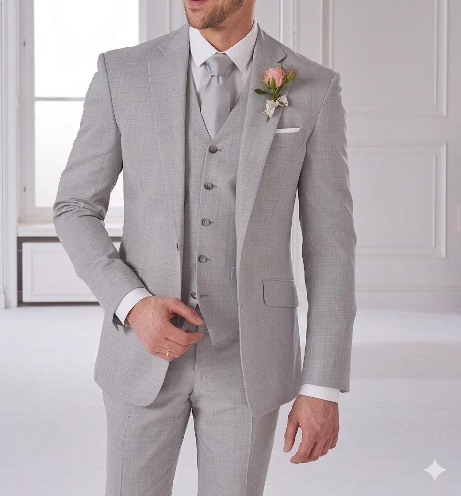 Light Grey 3pc Suit For Men Wedding, Grooms & Groomsman, Gift for him