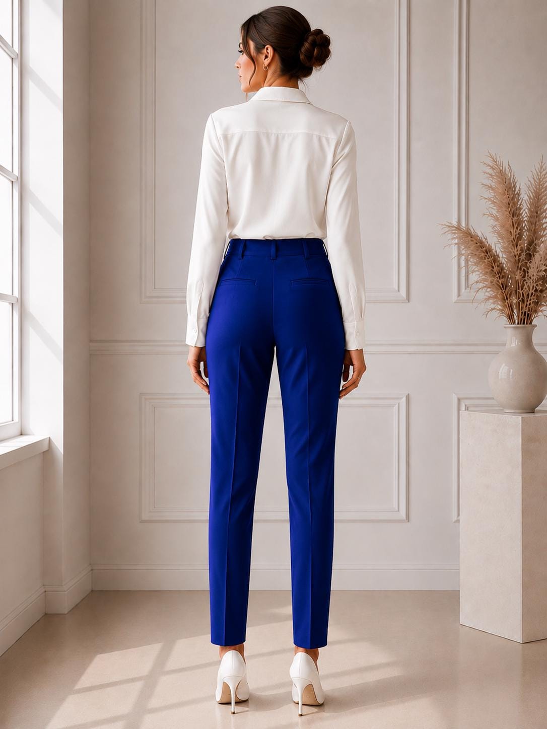 Women's Tailored High Waist Trousers, Minimalist Office Work Pants