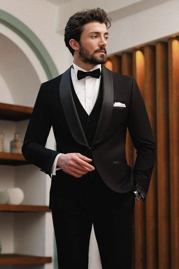 Classic Black Three piece Suit For Men Partywear, office wear, Wedding, Grooms & Groomsman