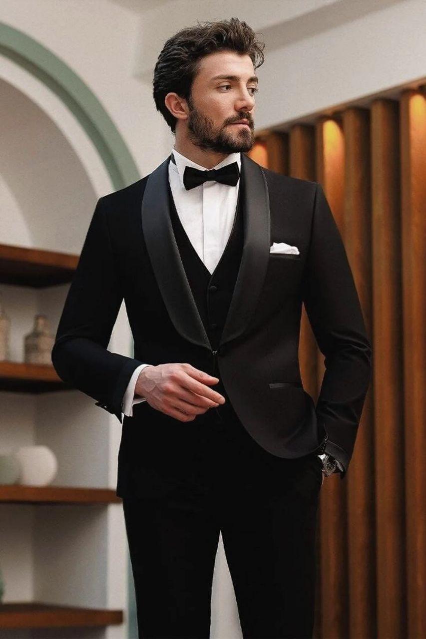 Classic Black Three piece Suit For Men Partywear, office wear, Wedding, Grooms & Groomsman