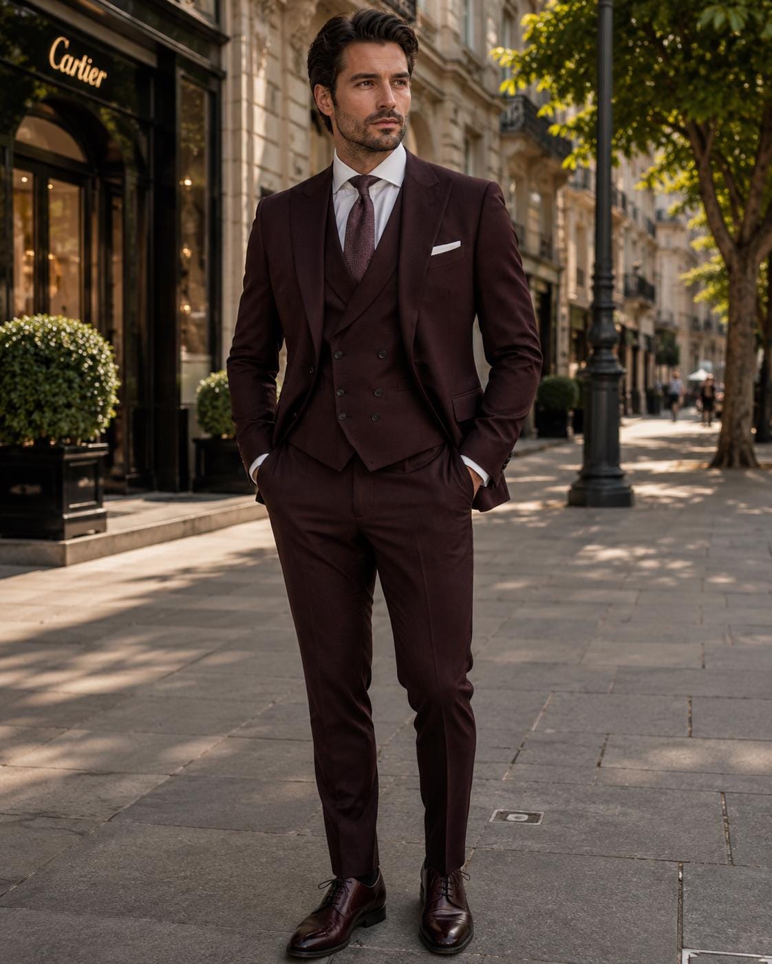 Brown Mens 3 Piece Suit Double Breasted Wedding Groom Slim Fit Custom Suit