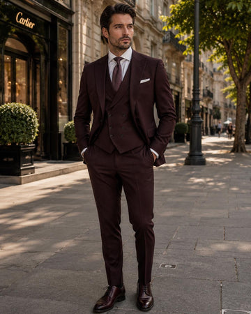 Brown Mens 3 Piece Suit Double Breasted Wedding Groom Slim Fit Custom Suit