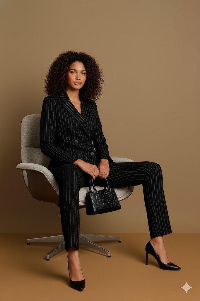 Classic Black pin stripe 2pc Suit For Women Partywear, Modern & Office wear