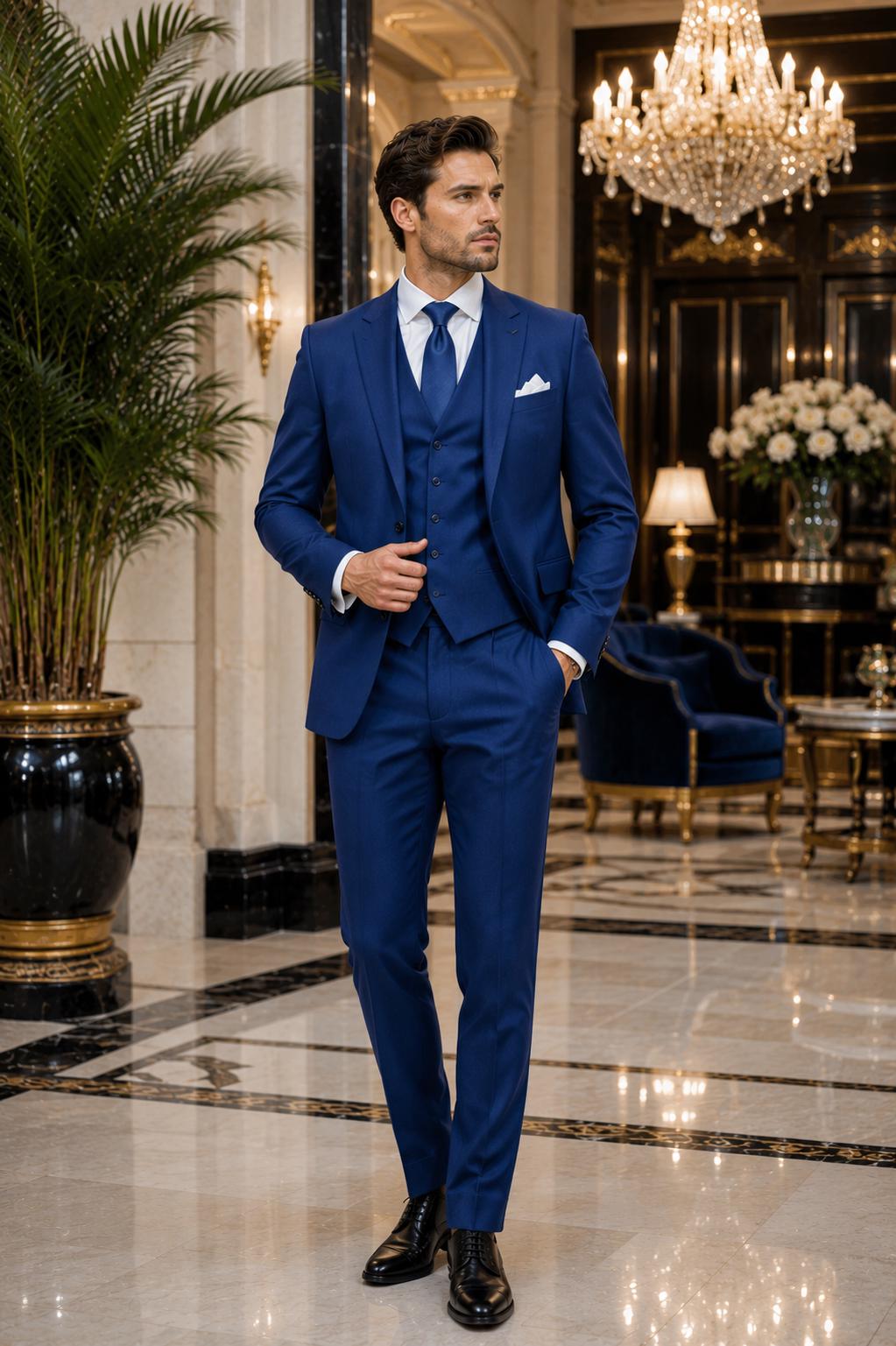 Royal Blue Men's 3-Piece Luxury Wedding Suit Custom Tailored Blazer Waistcoat Pants