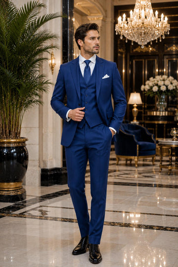 Royal Blue Men's 3-Piece Luxury Wedding Suit Custom Tailored Blazer Waistcoat Pants