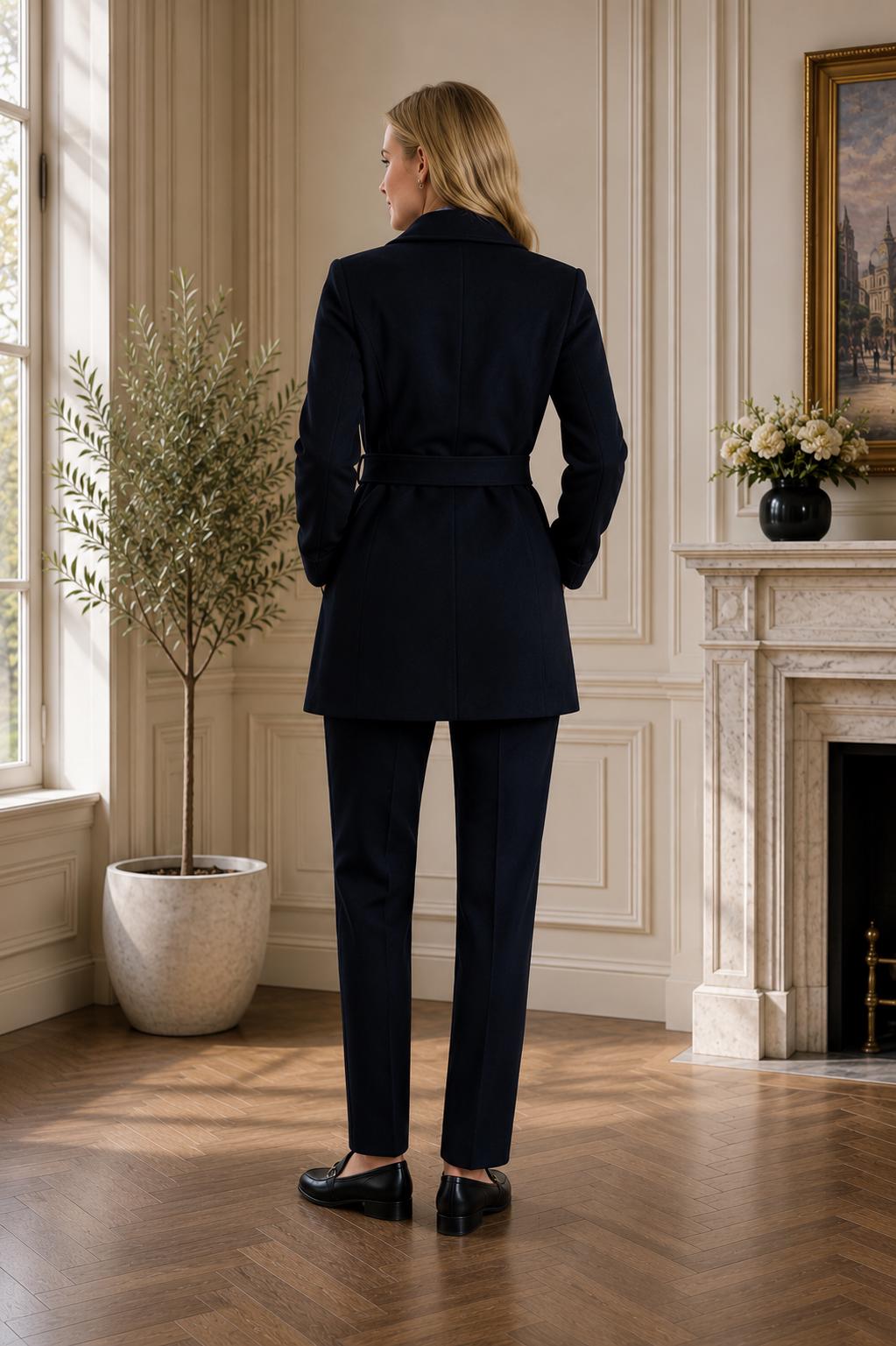 Black Women's Luxury Wool Coat – Double Breasted Tailored Long Coat, Elegant Winter Jacket, Formal Office Wear & Classic Outerwear