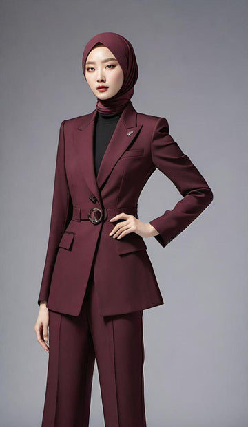 Classic Slim Fit Maroon 2pc Suit For Women- Elegant, Modern, Partywear