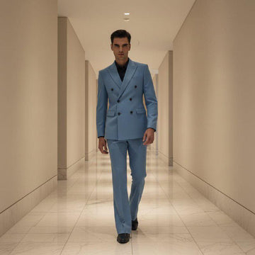 Class Slim Fit Sky Blue Double-Breasted Suit Groom & Groomsmen