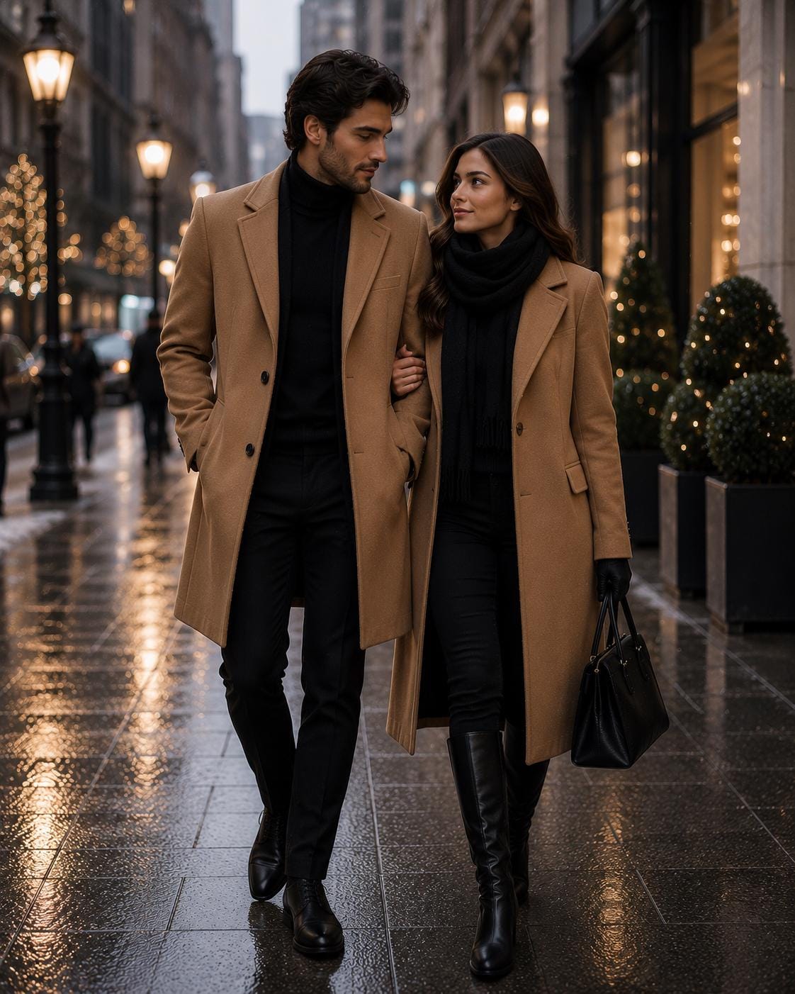 Couple's Long Wool-Blend Coat Set: Elegant Winter Outerwear for Him & Her