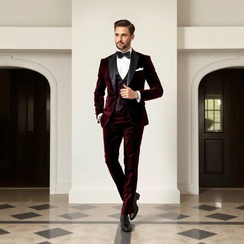 Classic Velvet 3pc Suit For Men Wedding, Partywear, Grooms & Groomsman
