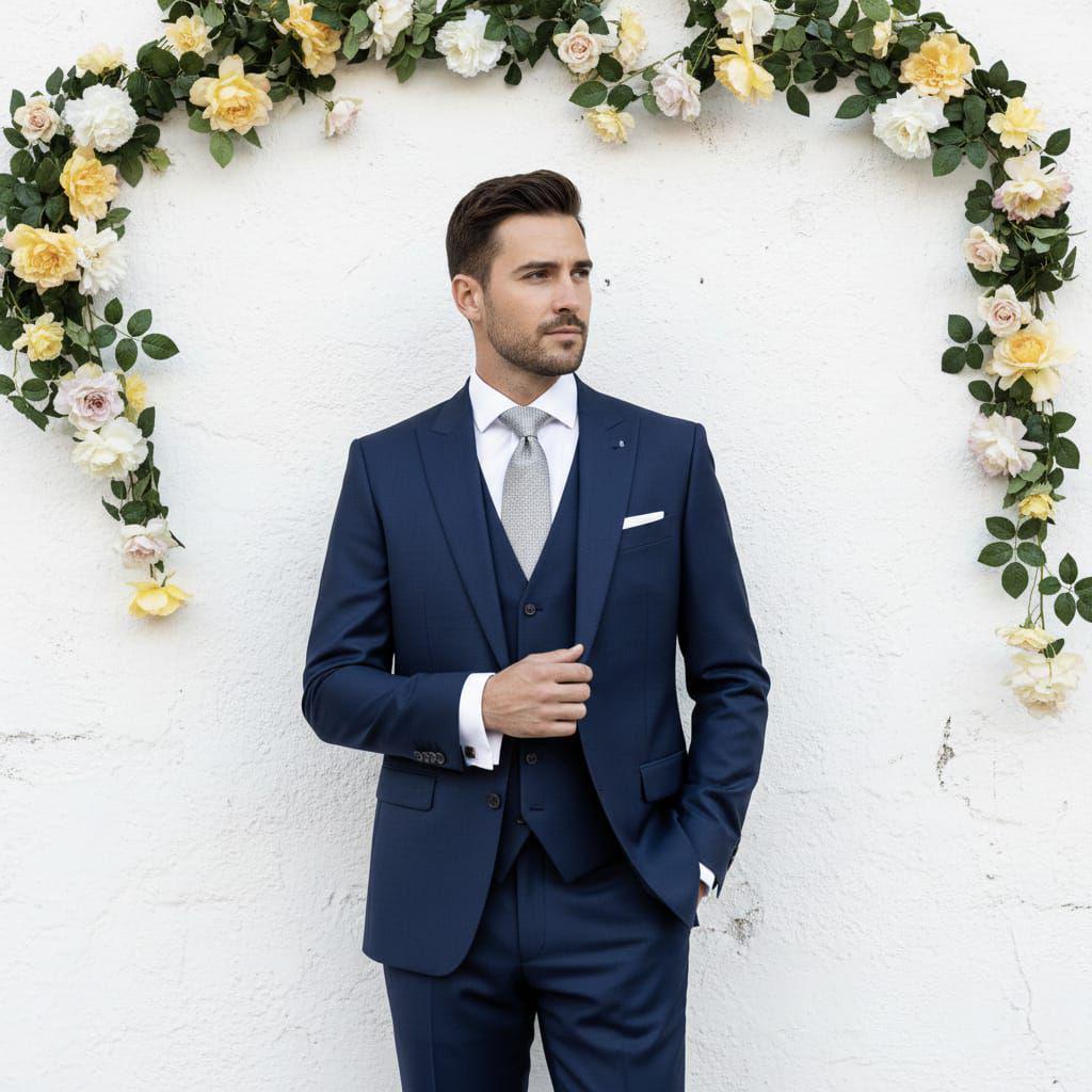 Classic Slim Fit Navy Blue 3pc Suit For Men Wedding, Grooms & Groomsman