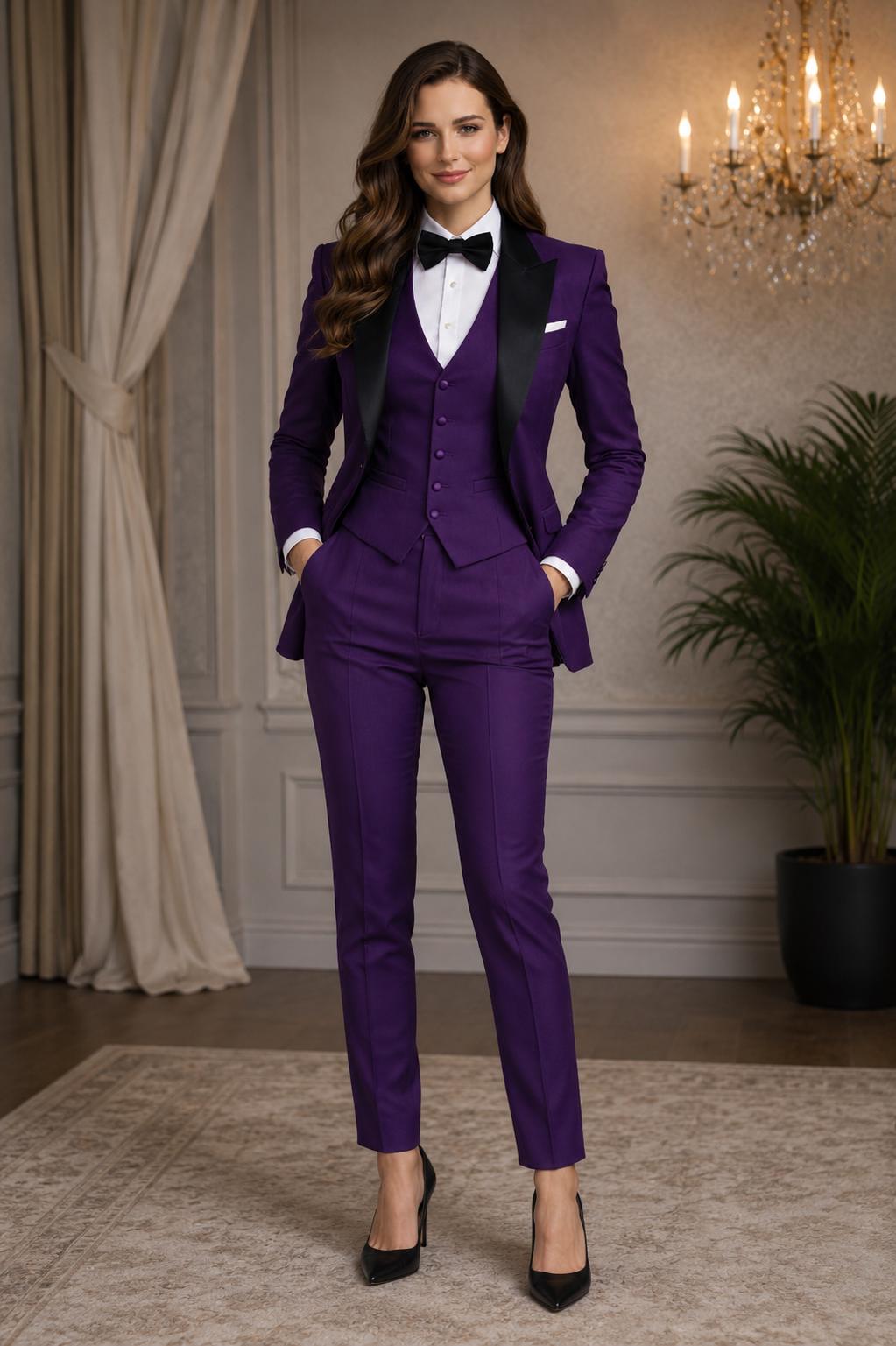 Classic Slim Fit Purple 3pc Suit For Women Partywear, Formal & Business wear.