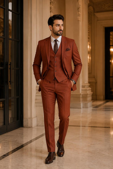 Rust Men's 3 Piece Suit, Custom Tailored Slim Fit Wedding Prom Formal Set