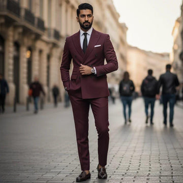 Classic Burgundy Slim Fit Two Piece Suit For Men Party Wear & Grooms