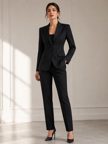 Classic Black Peak Lapel 2pc Suit For Women- Elegant, Modern, Partywear & Weddings