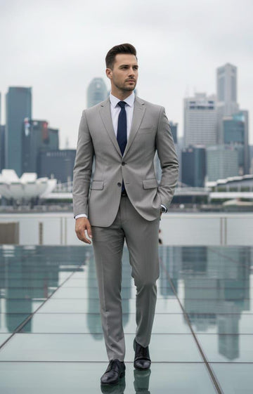 Classic Slim Fit Light Grey 2pc Suit For Men Wedding, Grooms & Groomsman