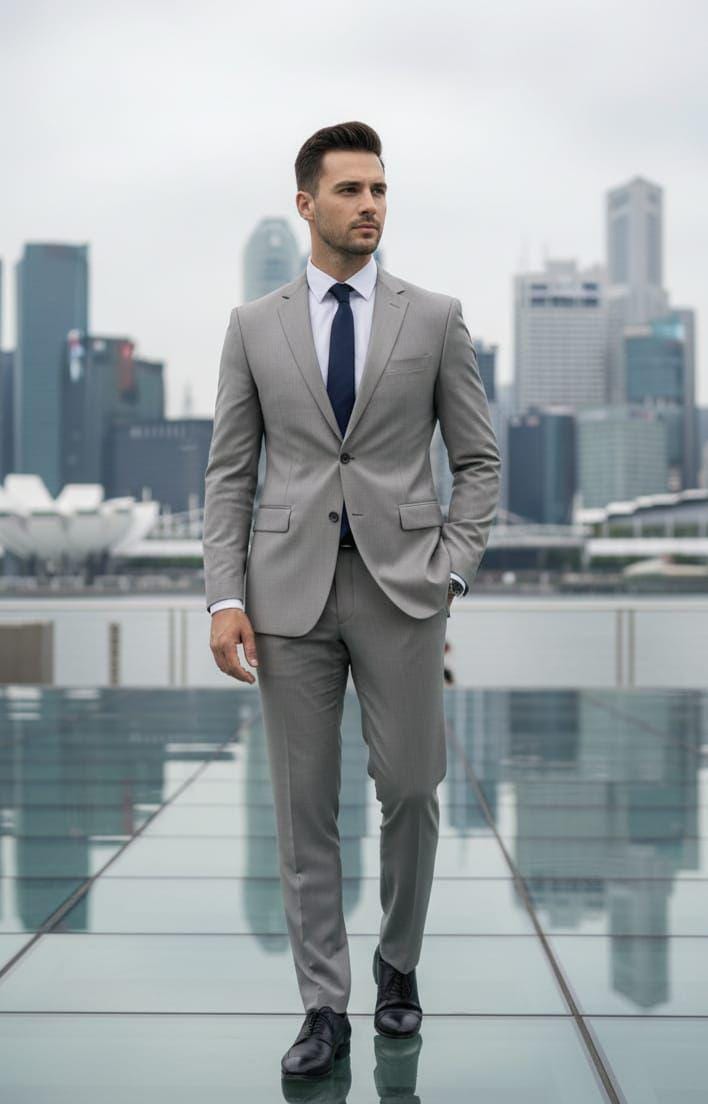 Classic Slim Fit Light Grey 2pc Suit For Men Wedding, Grooms & Groomsman