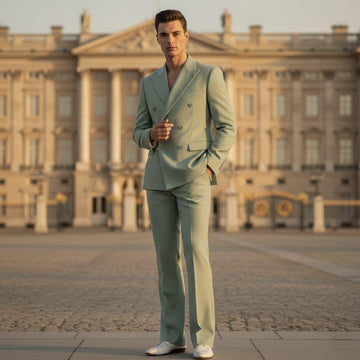 Class Slim Fit Sage Green Double-Breasted Suit Groom & Groomsmen