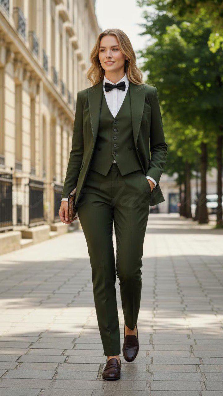 Classic Slim Fit Hunter Green 3pc Suit For Women Partywear, Formal & Business wear.