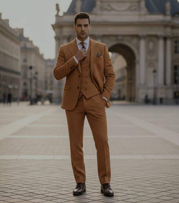 Men's Tweed Wool 3-Piece Suit, Wedding Groomsmen Suit