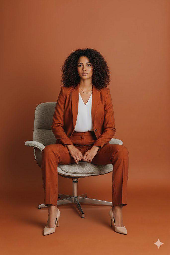 Classic Slim Fit Rust/Terracotta 2pc Suit For Women Partywear & Office wear