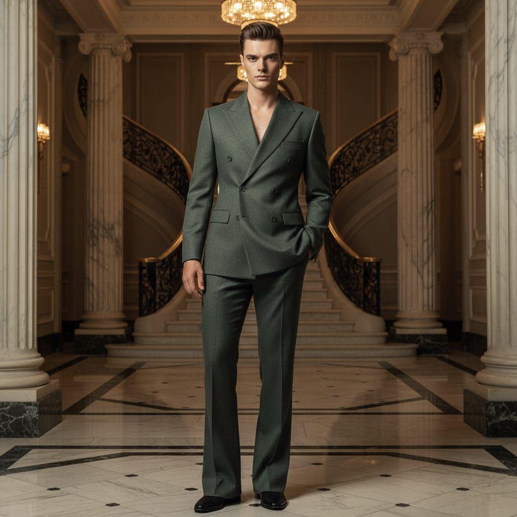 Classic Slim Fit Dark Green Double-Breasted Suit Groom & Groomsmen