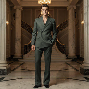 Classic Slim Fit Dark Green Double-Breasted Suit Groom & Groomsmen