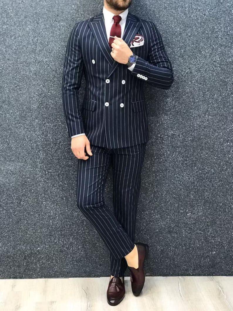 Luxury 2pc Double Breasted Suit, Men's Partywear Wedding Suit