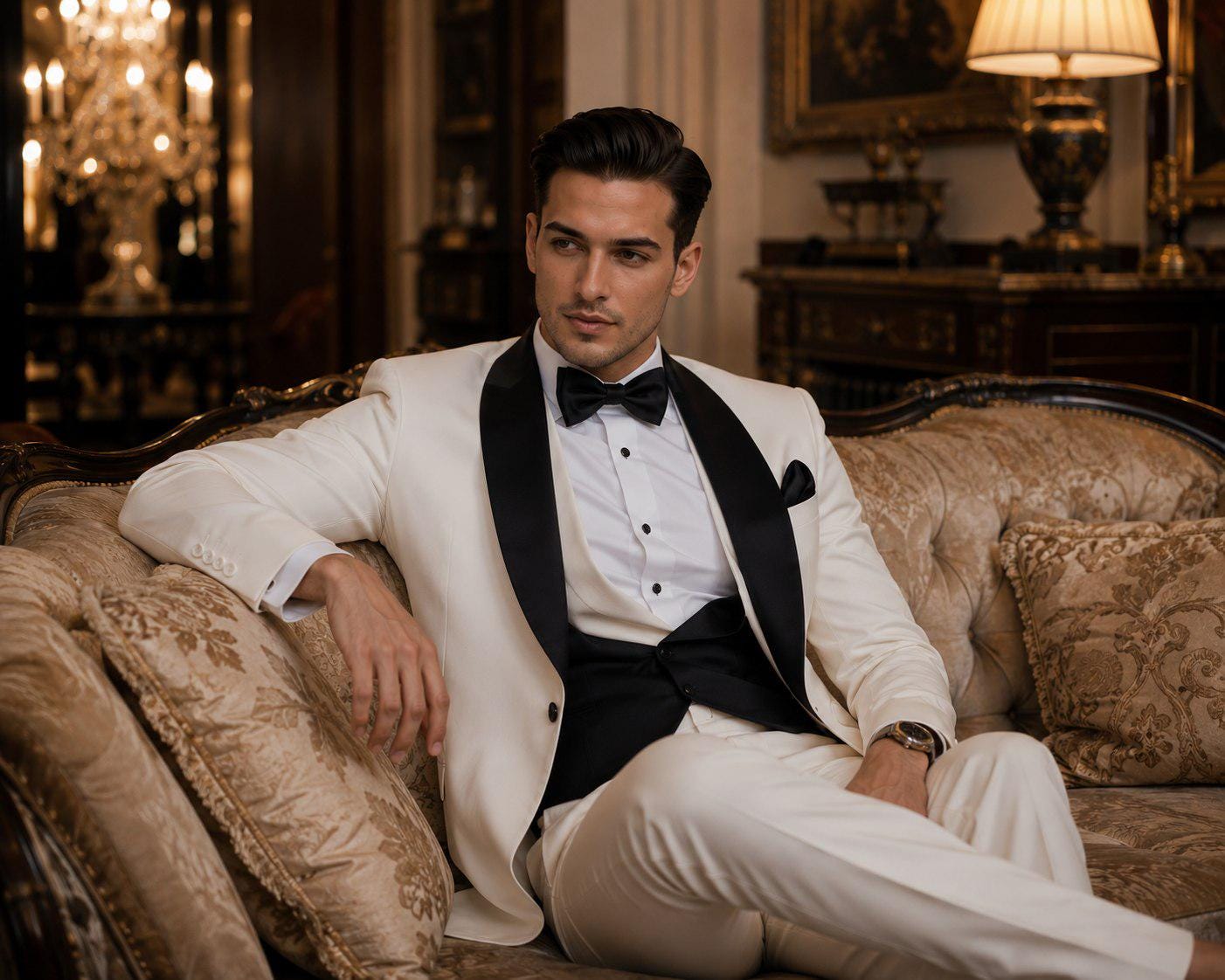 Classic White Tuxedo Slim Fit Three Piece Suit For Men Partywear, Wedding, Grooms & Groomsman