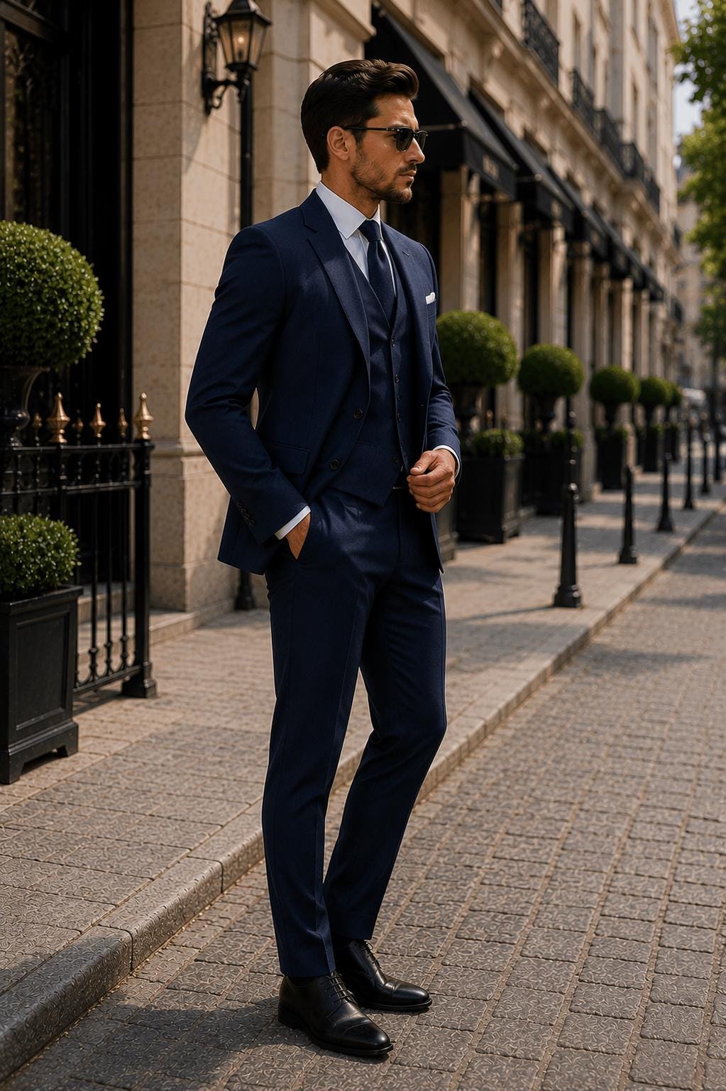 Navy Blue Men's 3-Piece Suit: Custom Tailored Wedding Formal Blazer, Waistcoat, Pants