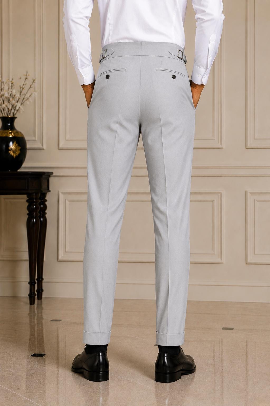 Light Grey Gorkha Trousers – Men's High Waist Custom Tailored Formal Pants